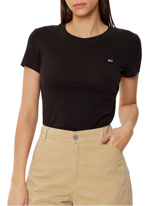 T-shirt donna nera in cotone Tommy Jeans | DW0DW20459BDS